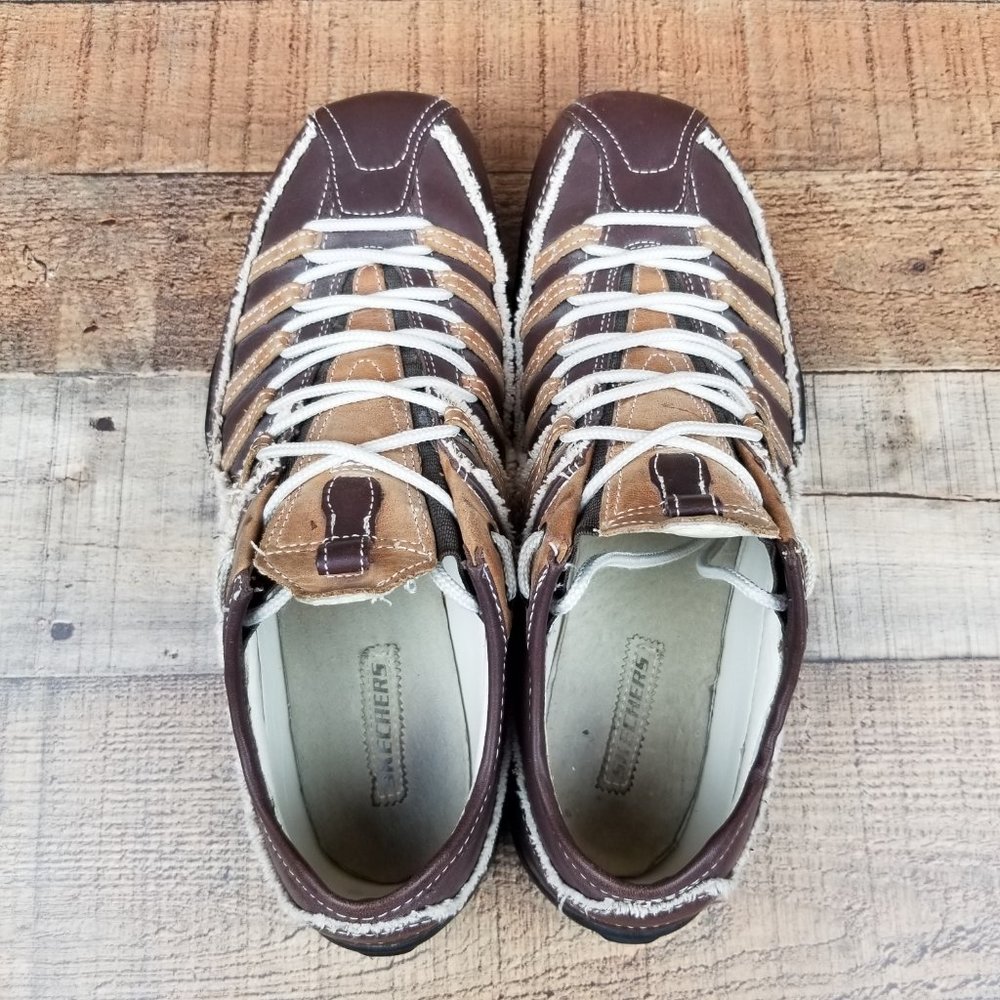 Skechers Brown Sneakers Leather Men Classic Shoes - Picture 5 of 8